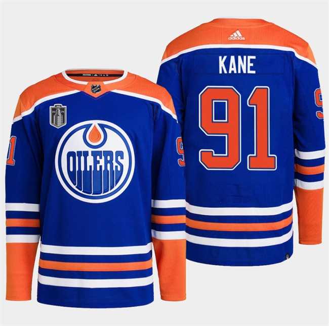 Mens Edmonton Oilers #91 Evander Kane Royal 2024 Stanley Cup Final Patch Stitched Jersey Dzhi->edmonton oilers->NHL Jersey
